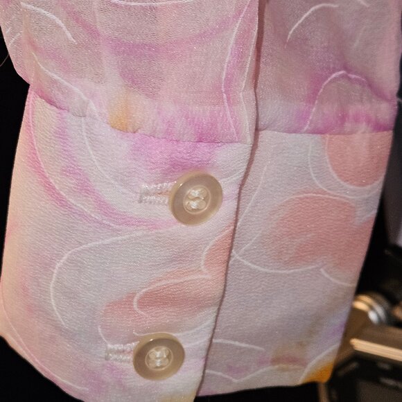 Vintage Chiffon Patterned Pink Blouse - Picture 5 of 8